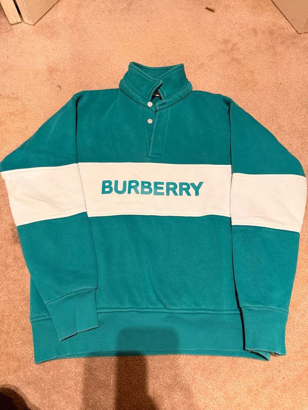 Burberry Vintage Logo Colorblock Quarter-Snap Sweatshirt size Large (i)